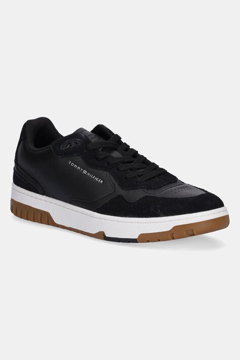 Δερμάτινα αθλητικά παπούτσια Tommy Hilfiger TH BASKET BETTER MIX LTH χρώμα: μαύρο, FM0FM05520