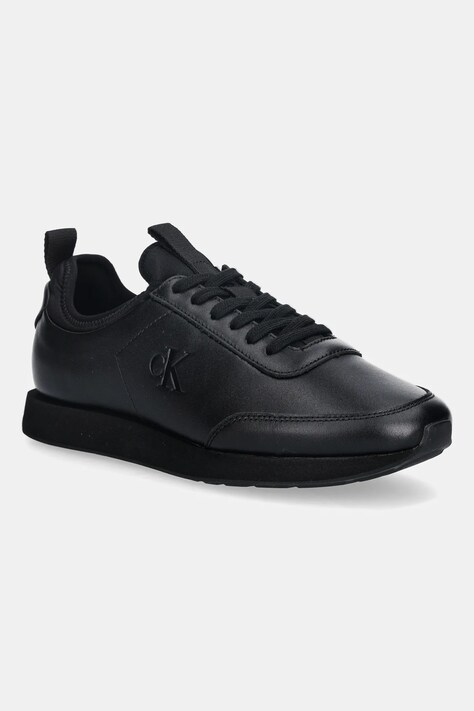Шкіряні кросівки Calvin Klein RETRO RUNNER SOCK LACEUP LTH колір чорний YM0YM01362