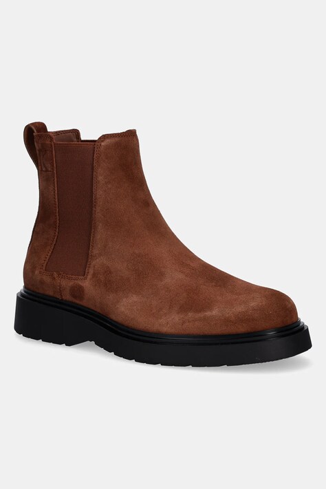 Calvin Klein sztyblety skórzane COMBAT ESS CHELSEA BOOT SU męskie kolor brązowy YM0YM01372