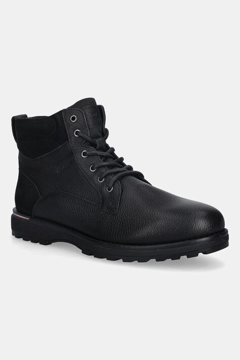 Δερμάτινα παπούτσια Tommy Hilfiger CORPORATE W LTH LACE BOOT ανδρικά, χρώμα: μαύρο, FM0FM05606