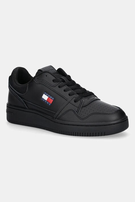 Δερμάτινα αθλητικά παπούτσια Tommy Jeans TJM RETRO BASKET χρώμα: μαύρο, EM0EM01612