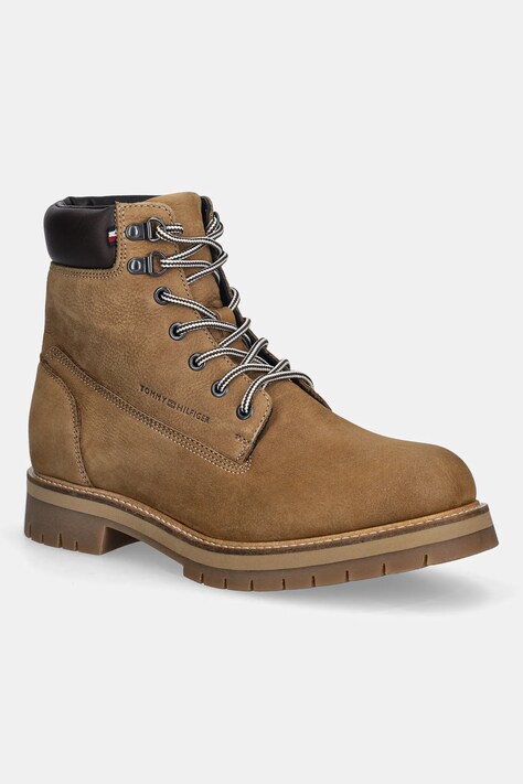 Tommy Hilfiger buty wysokie skórzane FLEX TH OUTDOOR W NBK BOOT męskie kolor brązowy FM0FM05563