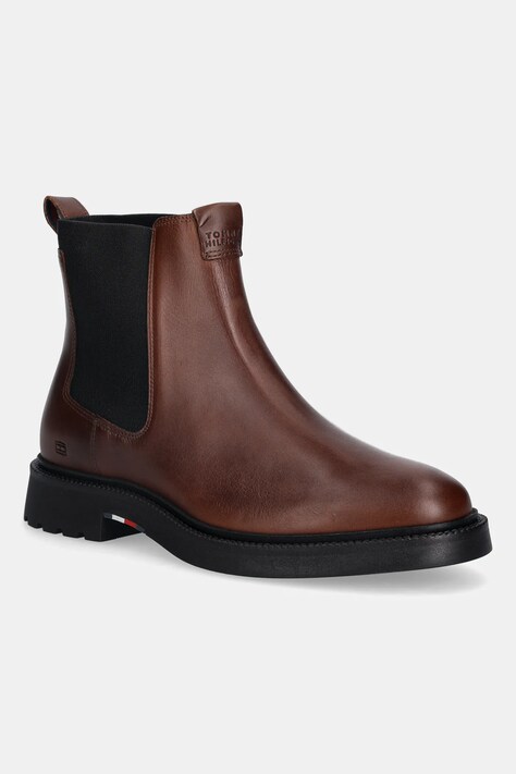 Tommy Hilfiger sztyblety skórzane HILFIGER COMFORT LWT LTH CHELSEA męskie kolor brązowy FM0FM05591