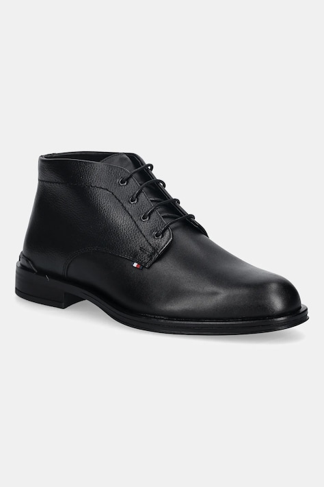 Kožené boty Tommy Hilfiger CORPORATE HILFIGER LTH BOOT pánské, černá barva, FM0FM05697