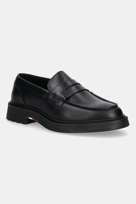 Tommy Hilfiger mokasyny skórzane HILFIGER COMFORT LWT LTH LOAFER męskie kolor czarny FM0FM05698