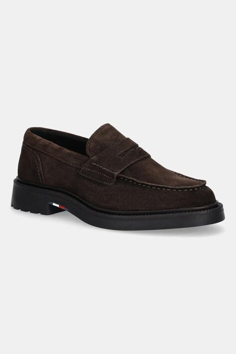 Μοκασίνια σουέτ Tommy Hilfiger HILFIGER COMFORT LWT SDE LOAFER ανδρικά, χρώμα: καφέ, FM0FM05727