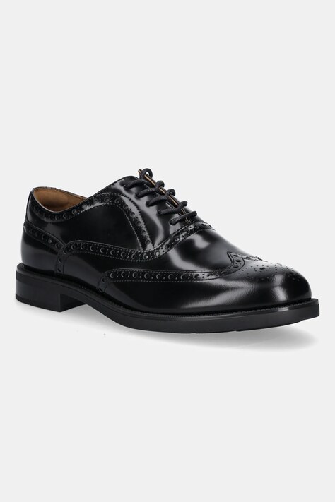 Usnjeni polškornji Tommy Hilfiger HILFIGER VOGUE LTH A BROGUE SHOE moški, črna barva, FM0FM05766