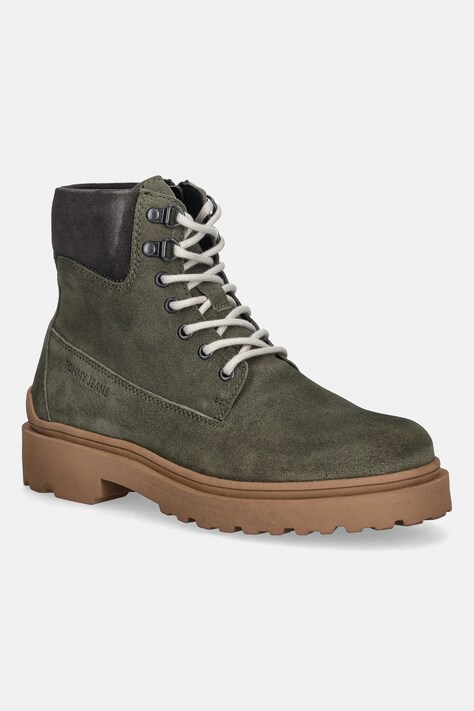 Tommy Jeans buty wysokie skórzane TJM LACE UP BOOT SUEDE męskie kolor zielony EM0EM01642