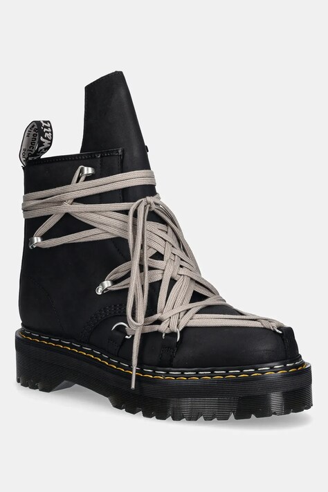 Rick Owens DRKSHDW leather biker boots x Dr. Martens 1460 Quad Sole Megalace® Boot black color DM02E6812.8001