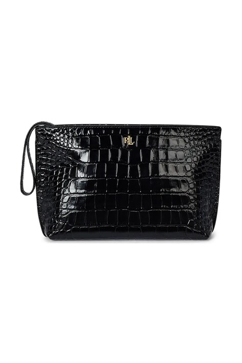 Kožené psaníčko Lauren Ralph Lauren černá barva, 432969466