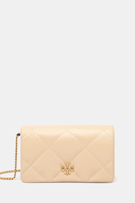 Tory Burch poșetă de piele Kira Diamond Quilt culoarea bej, 158624-700