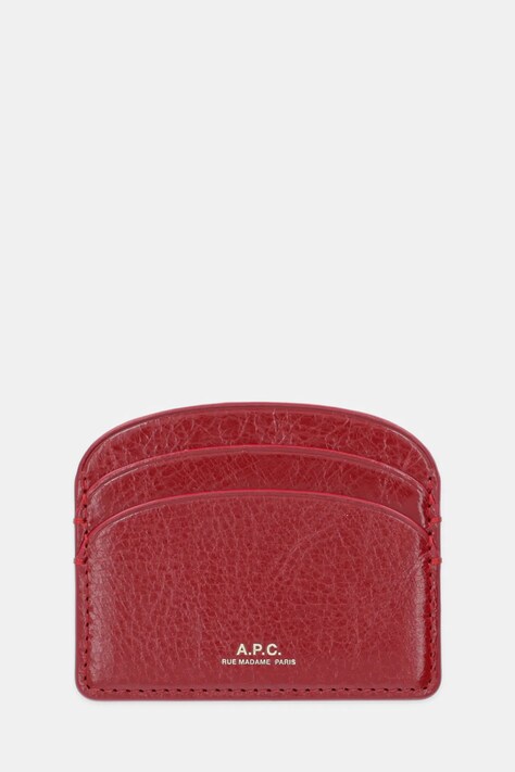 A.P.C. etui na karty skórzane porte-cartes demi-lune kolor czerwony PXCCK.F63270