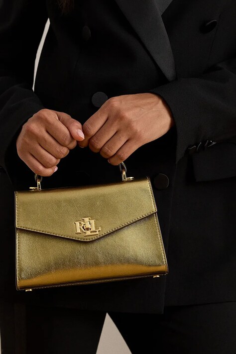 Usnjena torbica Lauren Ralph Lauren zlata barva, 431P02413