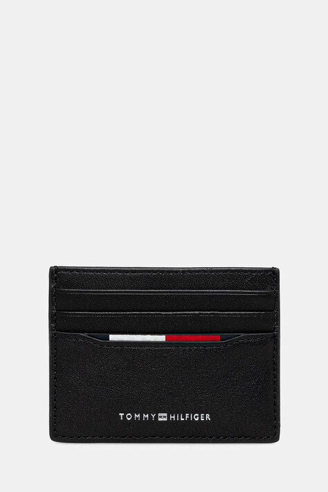 Кожен калъф за карти Tommy Hilfiger в черно AM0AM13512