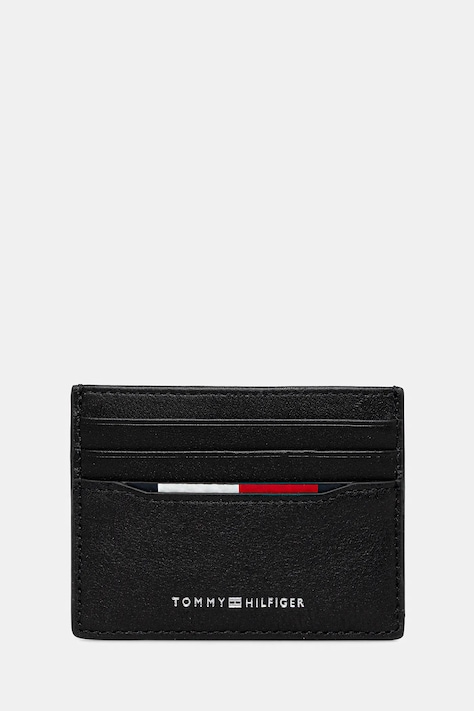 Кожен калъф за карти Tommy Hilfiger в черно AM0AM13512