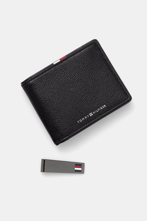 Usnjena denarnica Tommy Hilfiger moška, črna barva, AM0AM13607