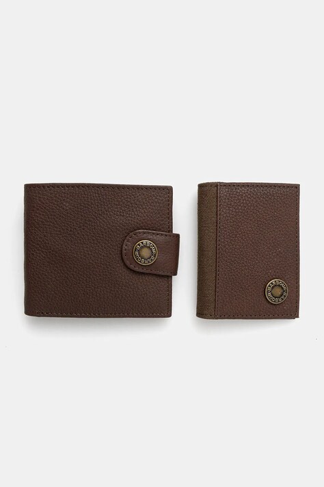 Barbour portfel i etui na karty skórzane męski kolor brązowy MGS0102