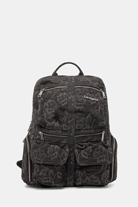 Desigual plecak WHISKEY EMBROIDERY 0 damski kolor szary duży z aplikacją 25WAKD07