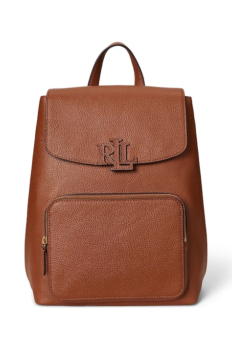 Kožený batoh Lauren Ralph Lauren dámský, hnědá barva, velký, 431969355