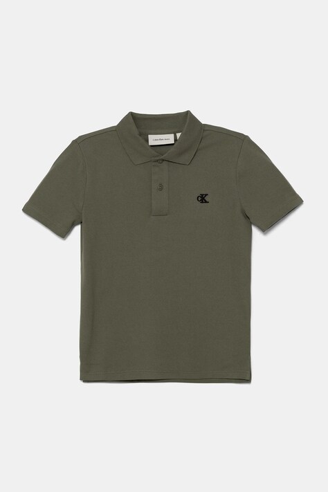 Calvin Klein Jeans tricou polo copii culoarea verde, uni, IB0IB02486