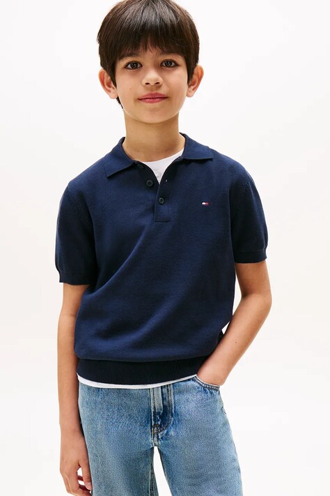 Дитяче бавовняне поло Tommy Hilfiger колір синій однотонне KB0KB09754