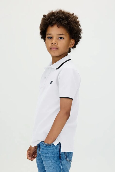 Calvin Klein Jeans polo dziecięce kolor biały gładki IB0IB02230