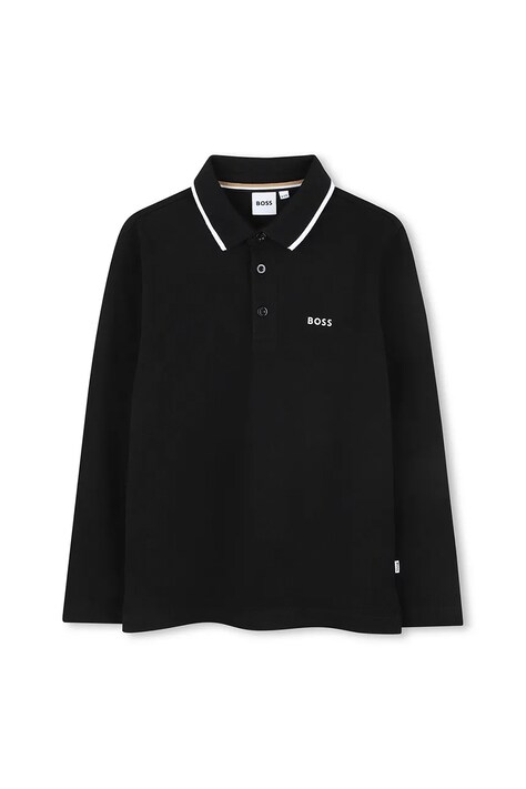 BOSS polo bawełniane niemowlęce kolor czarny gładki J52330