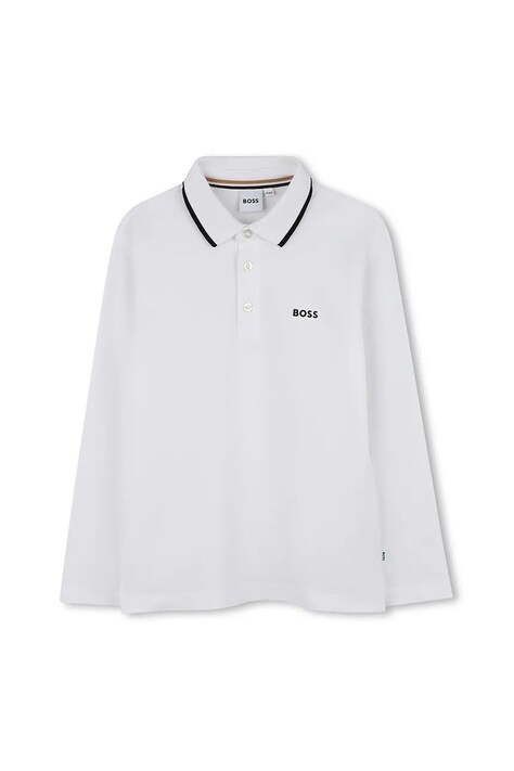 BOSS polo bawełniane dziecięce kolor biały gładki J52330