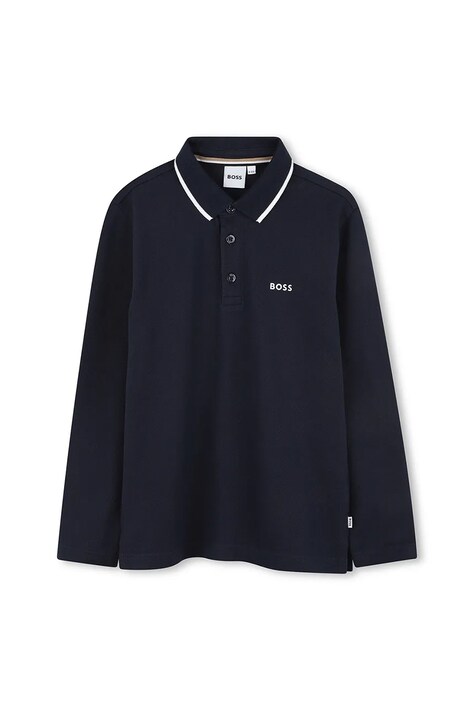 BOSS longsleeve bawełniany dziecięcy kolor granatowy z aplikacją J52330