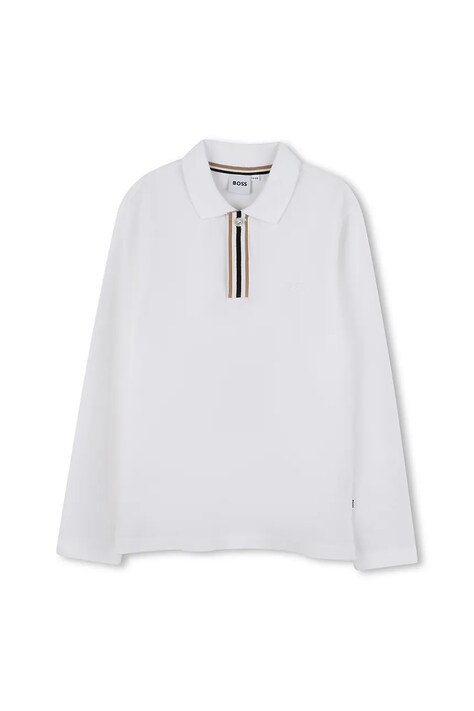 BOSS longsleeve bawełniany dziecięcy kolor biały z aplikacją J52333