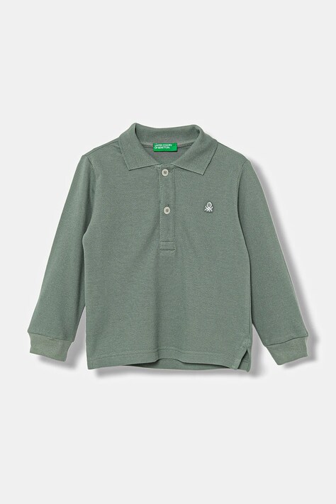 United Colors of Benetton longsleeve bawełniany dziecięcy kolor zielony gładki 3089G3009