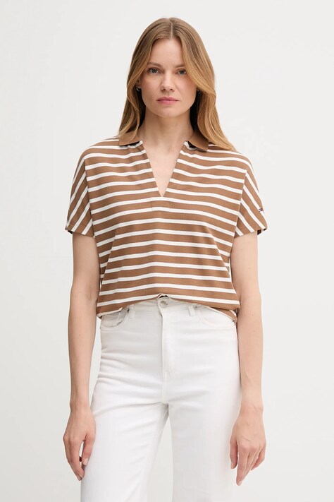 Tommy Hilfiger polo damski kolor brązowy WW0WW46512