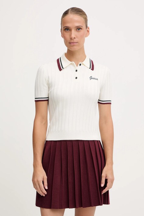 Guess polo z dodatkiem wełny SABINA damski kolor beżowy V5BP04 Z1152