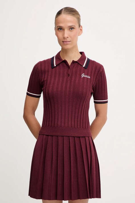 Guess polo z dodatkiem wełny SABINA damski kolor bordowy V5BP04 Z1152