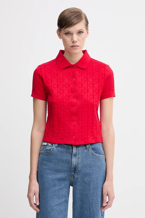 Calvin Klein Jeans kardigan bawełniany damski kolor czerwony lekki LV044D209G