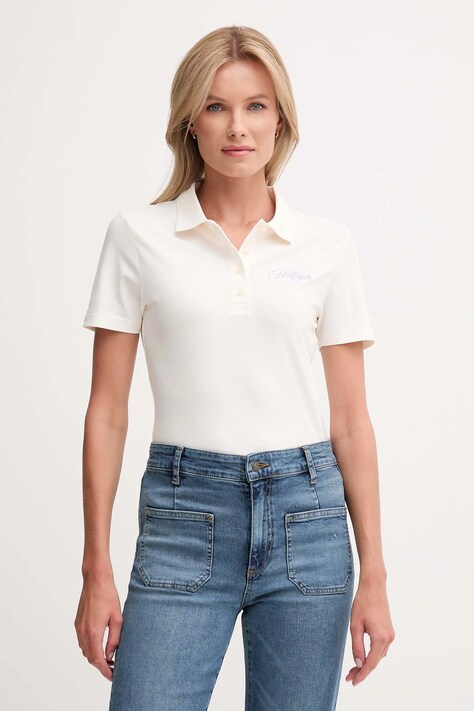 Tommy Hilfiger polo damski kolor beżowy WW0WW47312