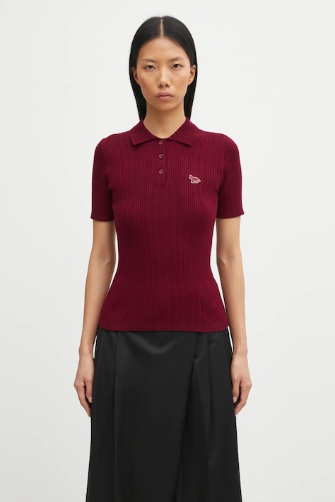 Maison Kitsuné sweter z dodatkiem wełny Baby Fox Fine Rib Wool damski kolor bordowy lekki PW00206KT1155