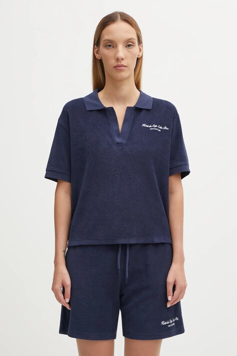 Sporty & Rich polo bawełniane Eden Script Terry damski kolor granatowy TO00160673BL106
