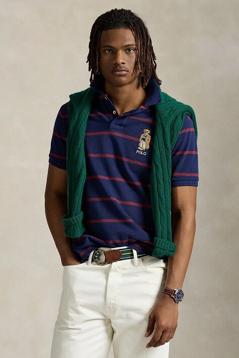 Polo Ralph Lauren polo bawełniane Sskccmslm24 Short Sleeve męski kolor granatowy wzorzysty 710971839
