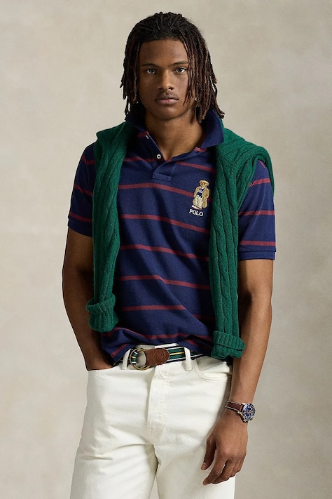 Бавовняне поло Polo Ralph Lauren Sskccmslm24 Short Sleeve колір синій візерунок 710971839