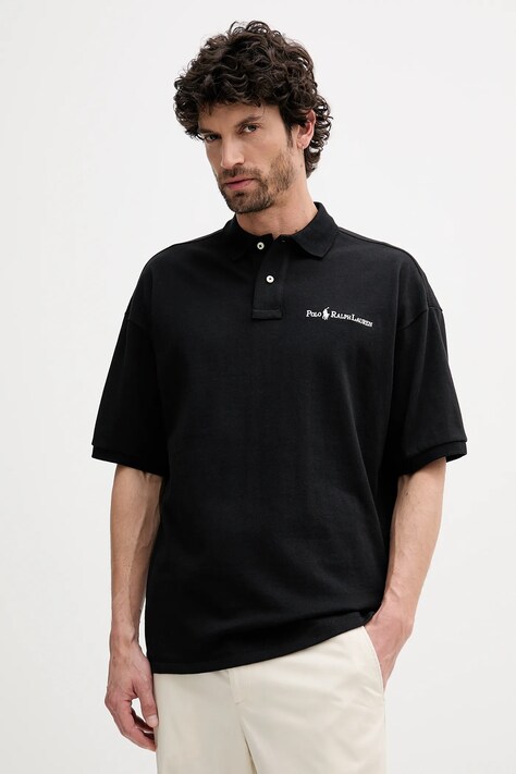 Polo Ralph Lauren polo de bumbac culoarea negru, uni, 710972615