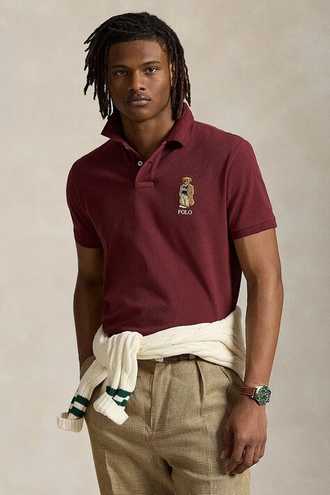 Polo Ralph Lauren polo bawełniane Sskccmslm1 Short Sleeve męski kolor bordowy gładki 710973159