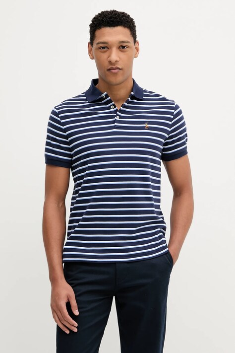Polo Ralph Lauren polo de bumbac culoarea bleumarin, cu imprimeu, 710974586