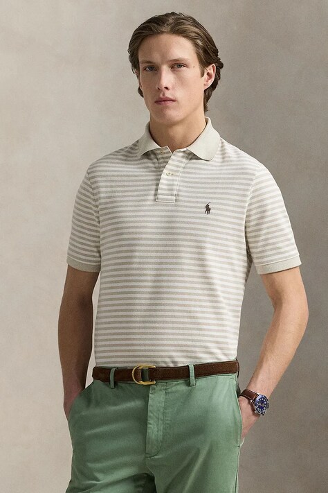Polo Ralph Lauren polo de bumbac culoarea bej, cu imprimeu, 710974596