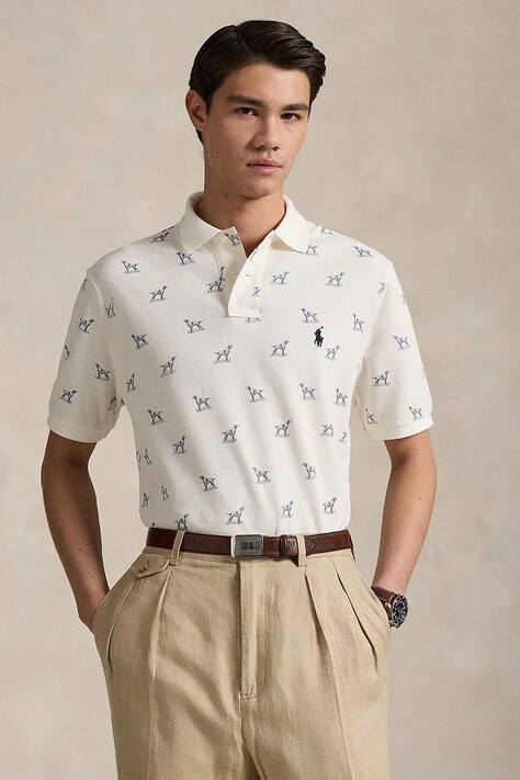 Polo Ralph Lauren polo de bumbac culoarea alb, cu imprimeu, 710974597