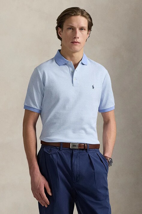 Polo Ralph Lauren polo bawełniane męski kolor niebieski gładki 710974270