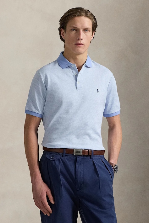Polo Ralph Lauren polo bawełniane męski kolor niebieski gładki 710974270