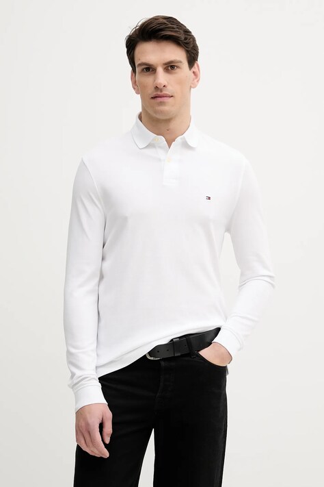 Tommy Hilfiger longsleeve culoarea alb, uni, MW0MW20183