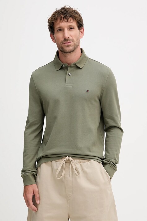 Tommy Hilfiger longsleeve męski kolor zielony gładki MW0MW20183