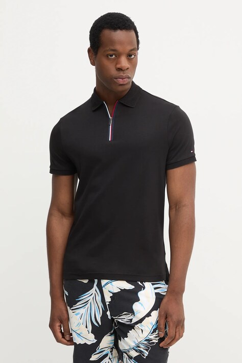 Bombažen polo Tommy Hilfiger moški, črna barva, MW0MW39552